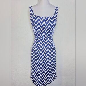 Milly of New York Navy Blue and White Chevron Mini A Line Dress Size 2 Cotton